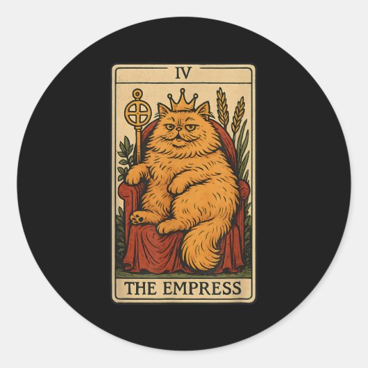 The Empress Cat Tarot Kaart Funny Witchy Mystical  Ronde Sticker (Voorkant)