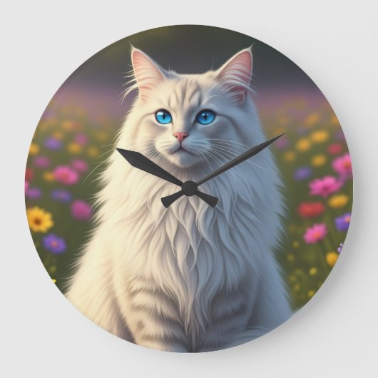 The enchanted meadow cat wall clock grote klok (Voorkant)
