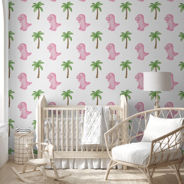 The Enchanting Pink Jungle Dinosaur  Behang (Kinderen)