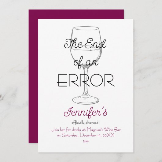 The End of an Error Wine Divorce Party Invitation Kaart (Voorkant / Achterkant)