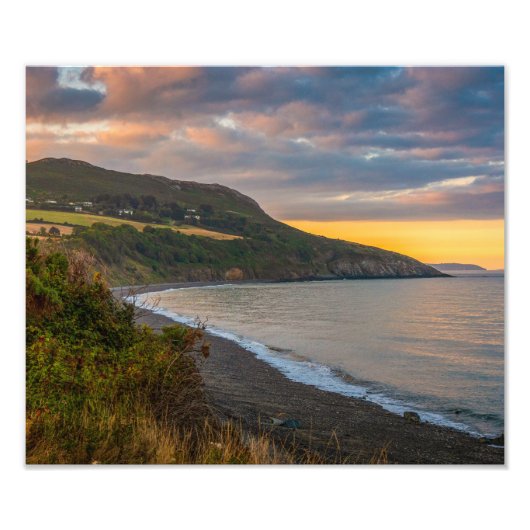 The Evening Glow of Greystones Coast Foto Afdruk (Voorkant)