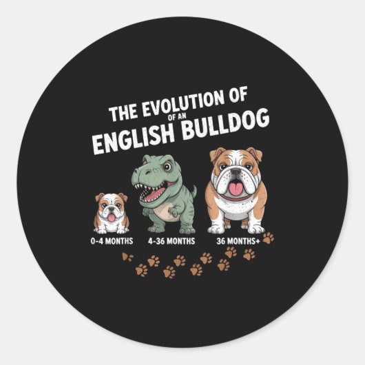 The Evolution Of An English Bulldog Funny  Ronde Sticker (Voorkant)