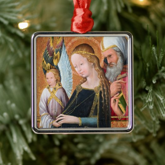 The Expectant Madonna with Saint Joseph Square Metalen Ornament (Boom)