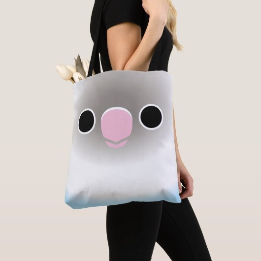 The face of a Pastel blue masked lovebird Tote Bag (Dichtbij)