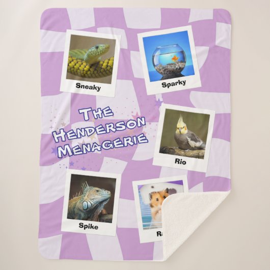 The Family Menagerie – Custom 5-Pet Photo Design Sherpa Deken (Voorkant)