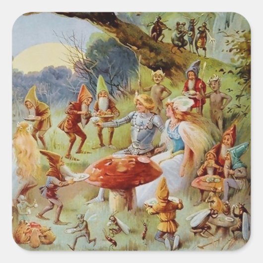“The Feast” Fairy Art By E S Hardy Vierkante Sticker (Voorkant)