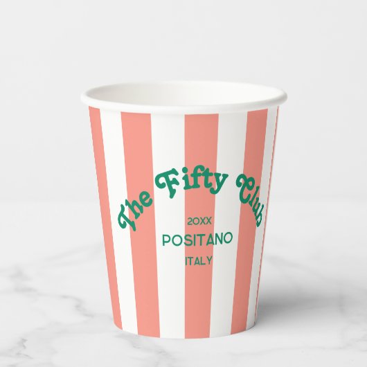 The Fifty Club Peach Beach Stripe 50th Birthday  Papieren Bekers (Achterkant)
