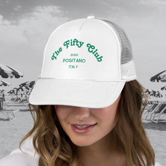 The Fifty Club Retro Green Custom Crest White  Trucker Pet