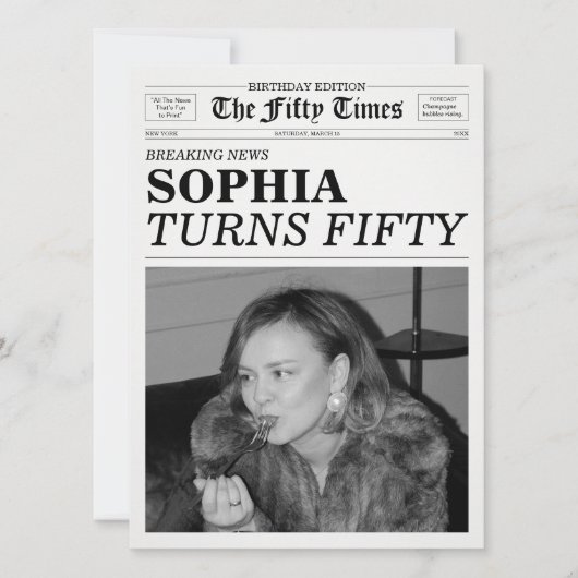The Fifty Times Newspaper 50th Birthday Party Kaart (Voorkant)