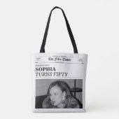 The Fifty Times Newspaper 50th Birthday Party Tote Bag (Achterkant)