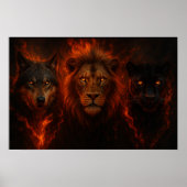 The Fire Trio – Lion, Wolf, and Panther Power Art Poster (Voorkant)