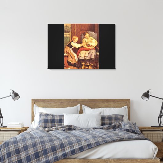 The First Smile', Albert Anker_Groups en Figures Canvas Afdruk (Insitu (Slaapkamer))