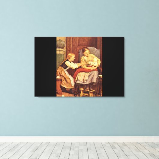 The First Smile', Albert Anker_Groups en Figures Canvas Afdruk (Insitu (Houten vloer))