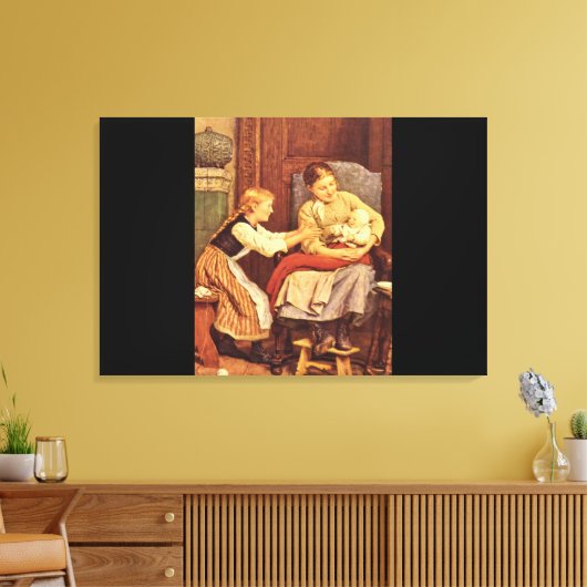 The First Smile', Albert Anker_Groups en Figures Canvas Afdruk (Insitu (Woonkamer))