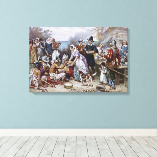 The First Thanksgiving by Jean Ferris c. 1912 Canvas Afdruk (Insitu (Houten vloer))
