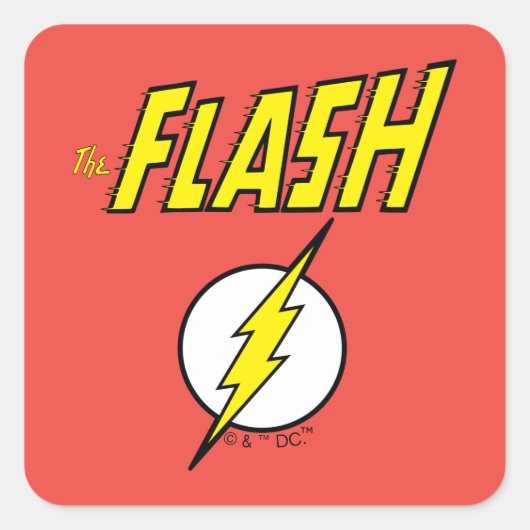 The Flash Naam & Bliksemschicht Logo Vierkante Sticker (Voorkant)