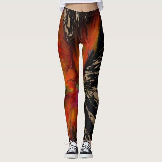 The Flight of the Phoenix – Fiery Abstract Rebirth Leggings (Voorkant)