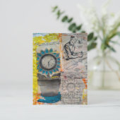 The Flower Clock Mixed Media Collage Briefkaart (Staand voorkant)