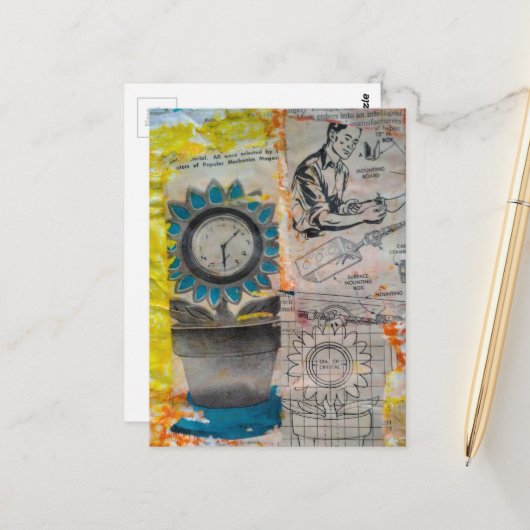 The Flower Clock Mixed Media Collage Briefkaart (Voorkant / Achterkant in situ)