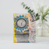 The Flower Clock Plans Mixed Media Collage Briefkaart (Staand voorkant)