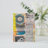 The Flower Clock Plans Retro Mixed Media Collage Briefkaart (Staand voorkant)