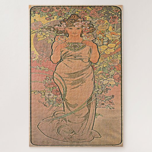 The Flowers - Roos: Art Nouveau van Mucha Edition Legpuzzel (Verticaal)