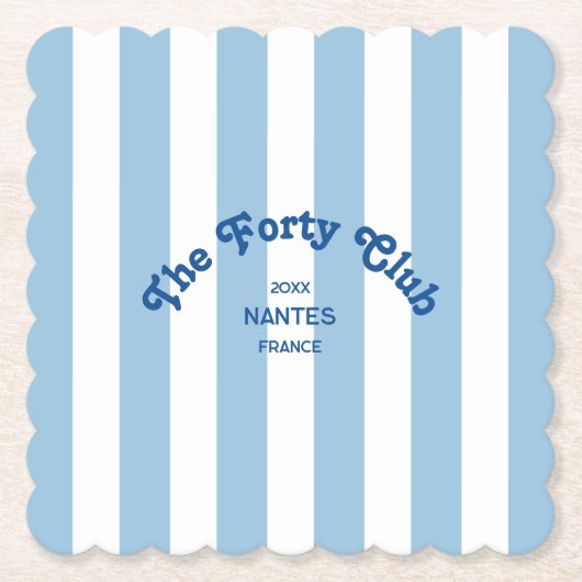 The Forty Club Blue Cabana Stripe 40th Birthday Kartonnen Onderzetters (Voorkant)