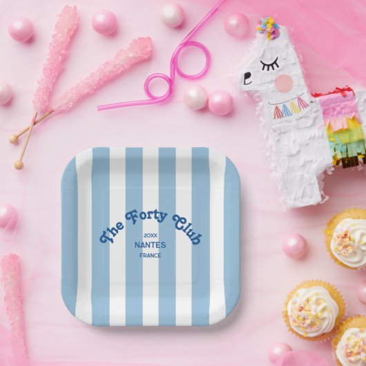 The Forty Club Blue Cabana Stripe 40th Birthday  Papieren Bordje