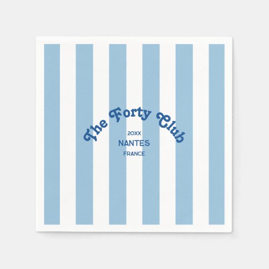 The Forty Club Blue Cabana Stripe 40th Birthday  Servet (Voorkant)