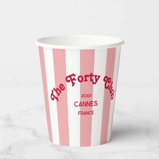 The Forty Club Pink Cabana Stripe 40th Birthday  Papieren Bekers (Achterkant)