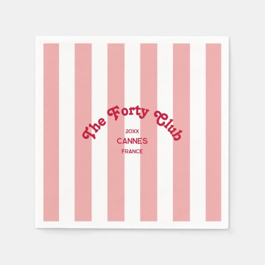 The Forty Club Pink Cabana Stripe 40th Birthday  Servet (Voorkant)