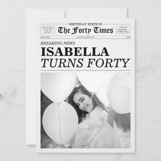 The Forty Times Newspaper 40th Birthday Party Kaart (Voorkant)