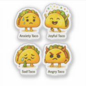The Four Moods of Tacos Funny Vinyl Sticker Sheet (Voorkant)