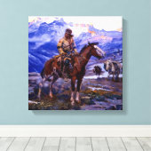 “The Free Trappers” door Charles M Russell Canvas Afdruk (Insitu (Houten vloer))