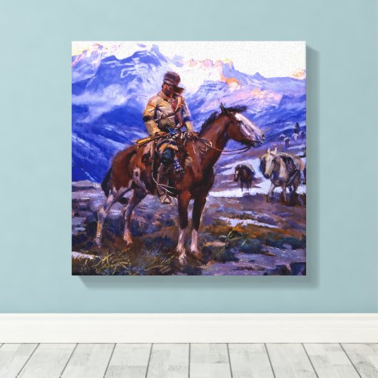 “The Free Trappers” door Charles M Russell Canvas Afdruk (Insitu (Houten vloer))