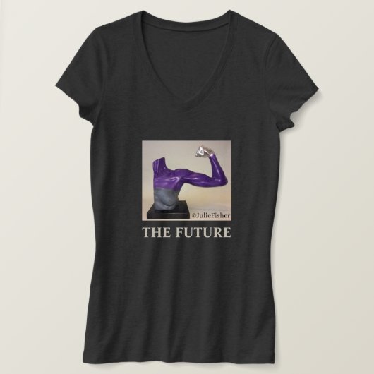 THE FUTURE-Woman's donkergrijze V-hals T-shirt (Design voorkant)