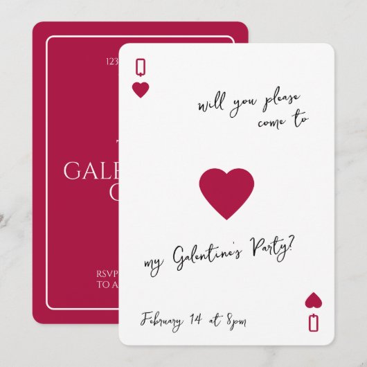 The Galentines Club Queen Of Hearts Invitation Kaart (Voorkant / Achterkant)