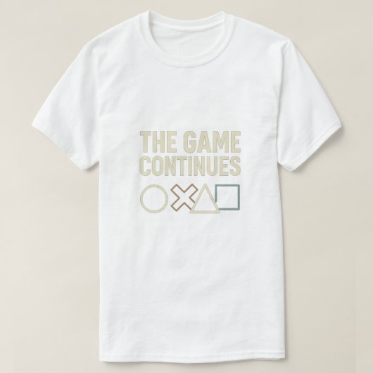 The Game Continues - Play-Inspired Neon Symbols De T-shirt (Design voorkant)