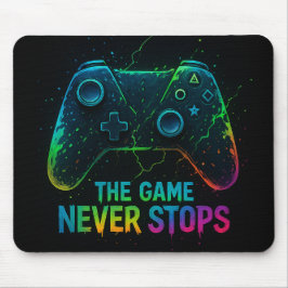 The Game Never Stops — Neon Gamer Controller Muismat