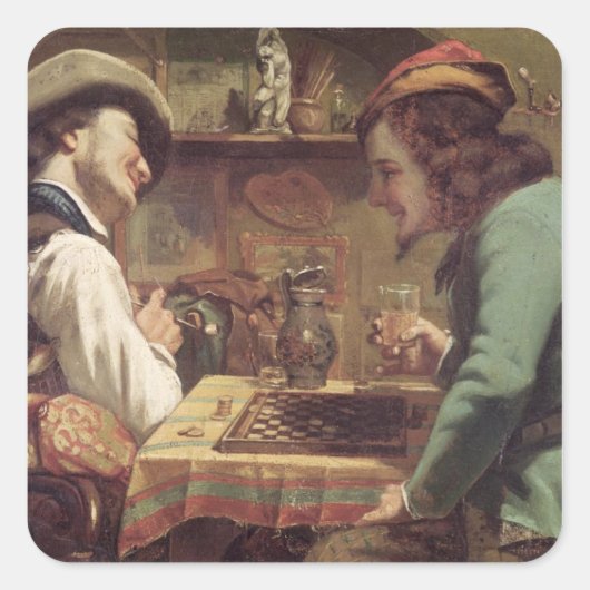 The Game of Drafts, 1844 Vierkante Sticker (Voorkant)