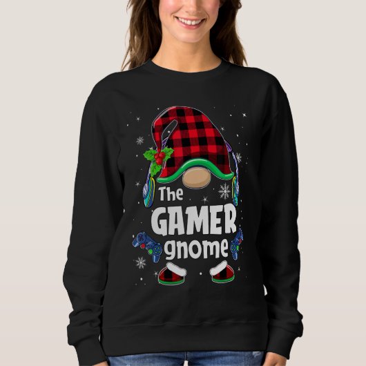 The Gamer Gnome Buffalo Plaid Christmas Matching F Trui (Voorkant)
