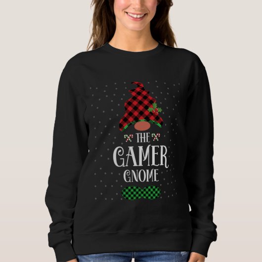 The Gamer gnome Christmas red green plaid pattern Trui (Voorkant)