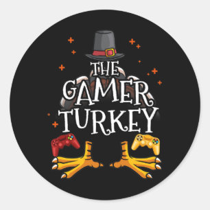 The Gamer Turkey Happy Thanksgiving Video Game Fun Ronde Sticker