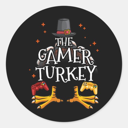 The Gamer Turkey Happy Thanksgiving Video Game Fun Ronde Sticker (Voorkant)