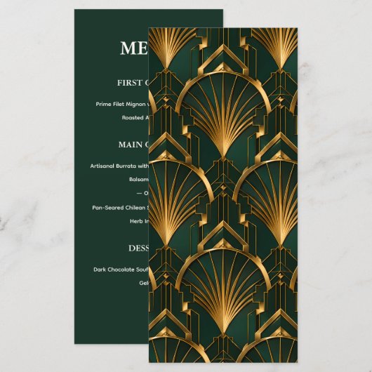 The Gatsby Art Deco Wedding Menu Card (Voorkant / Achterkant)