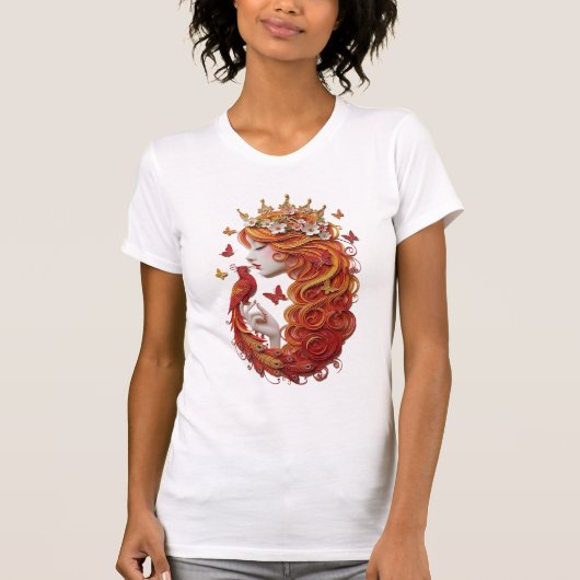 The "Gilded Phoenix & Bloom" Premium 3D Paper Quil T-shirt (Voorkant)