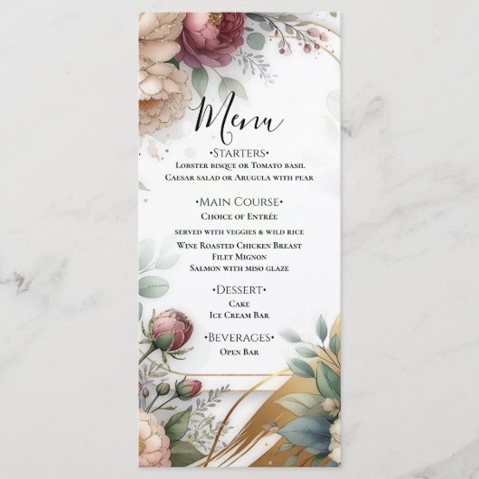 The Gilded Secret Garden Floral Glam Wedding Menu (Voorkant)