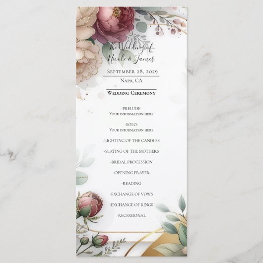 The Gilded Secret Garden Floral Glam Wedding  Menu (Voorkant)