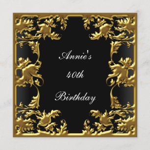 The Glamor Birthday Invitation Elegant Black Gold Kaart