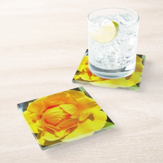 The Glorious Yellow Rose, Glass Coaster Glazen Onderzetter (Schuin)